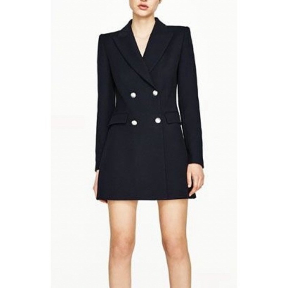 ZARA BASIC Collection Navy Double Breasted Long B… - image 1